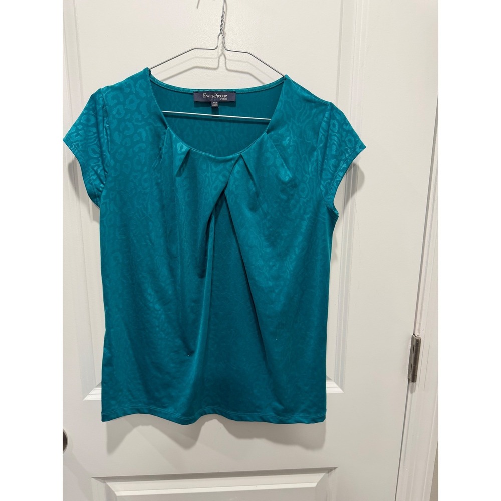 Evan-Picone Womens Blouse Tonal Leopard Teal PM - Picture 1 of 8